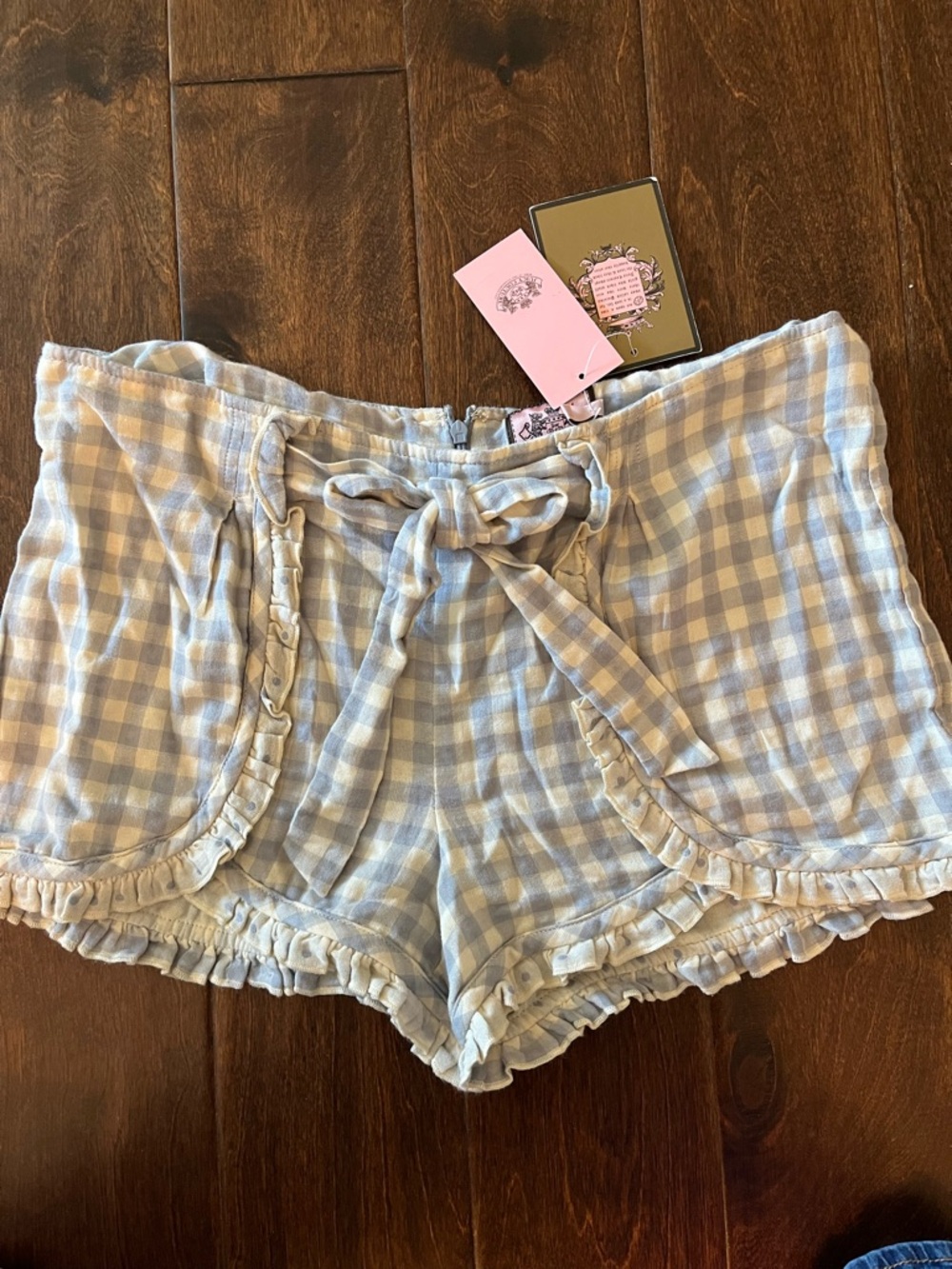Juicy Couture Light Blue and White Gingham Ruffle Lounge Shorts